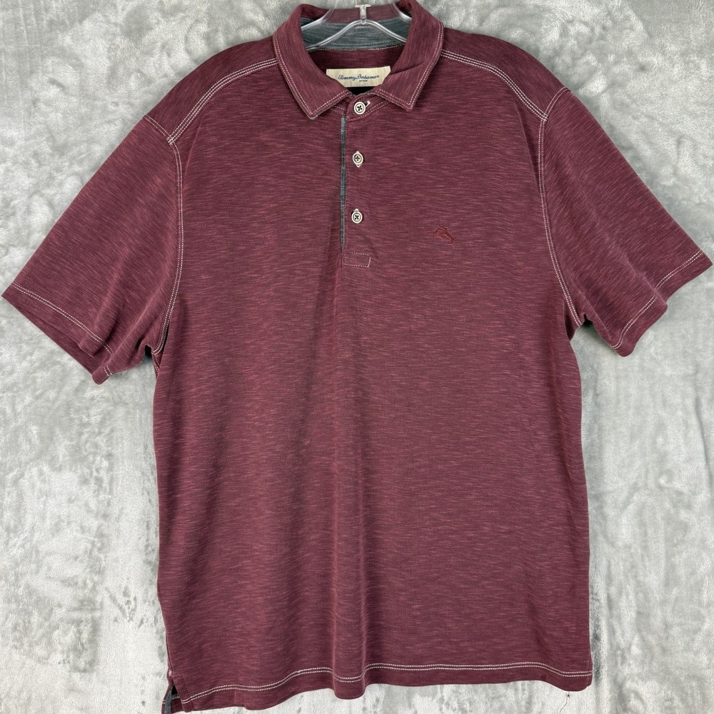 Tommy Bahama Mens Burgundy Polo Shirt Embroidered Marlin‎ Short Sleeve M